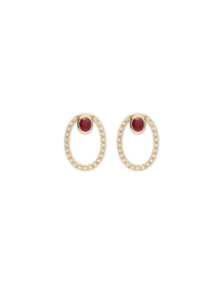 Pendientes Oro Amarillo, Rubí Y Diamantes