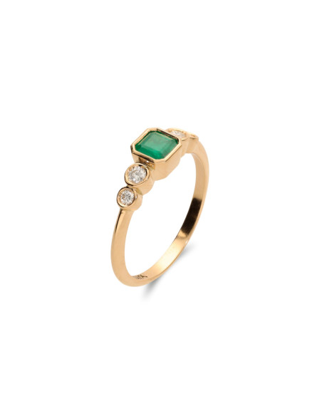Anillo Oro Amarillo, Esmeralda Y Diamantes