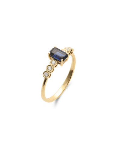 Anillo Oro Amarillo, Zafiro Y Diamantes