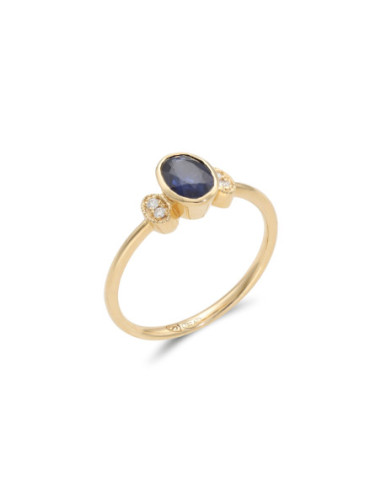 Anillo Oro Amarillo, Zafiro Y Diamantes