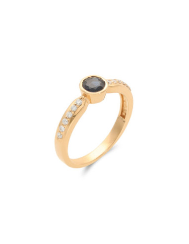 Anillo Oro Amarillo, Zafiro Y Diamantes