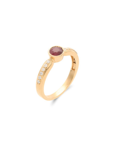 Anillo Oro Amarillo, Rubí Y Diamantes