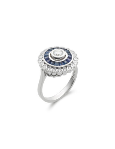 Anillo Oro Blanco, Zafiros Y Diamantes
