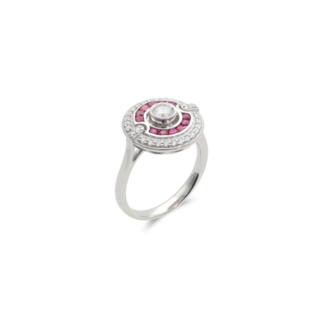 Anillo Oro Blanco, Rubíes Y Diamantes. Género: Mujer. Material: Oro blanco. Piedras: Diamantes,Rubies