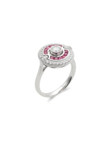 Anillo Oro Blanco, Rubíes Y Diamantes