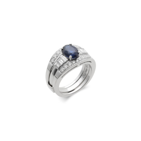 Anillo Oro Blanco, Zafiro Y Diamantes. Género: Mujer. Material: Oro blanco. Piedras: Diamantes,Zafiros