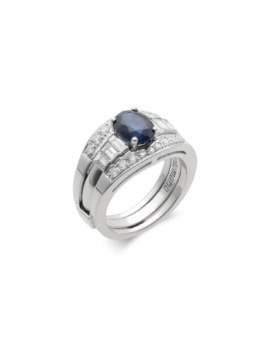 Anillo Oro Blanco, Zafiro Y Diamantes