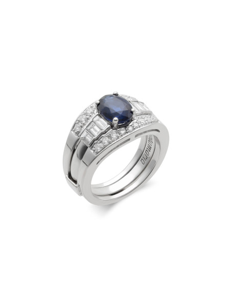 Anillo Oro Blanco, Zafiro Y Diamantes
