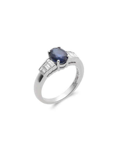 Anillo Oro Blanco, Zafiro Y Diamantes