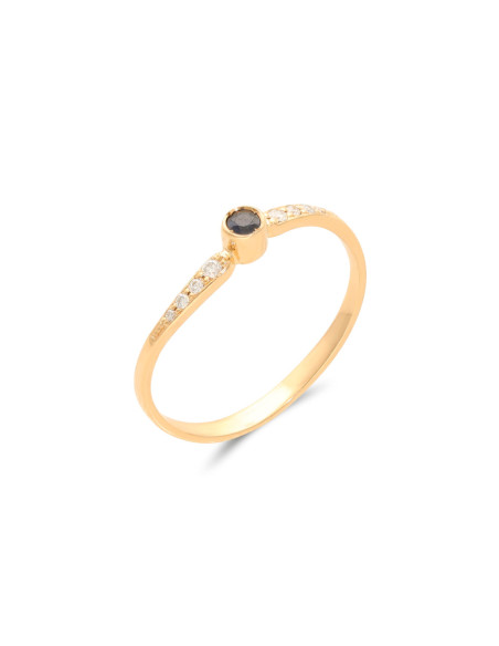 Anillo Oro Amarillo, Zafiro Y Diamantes