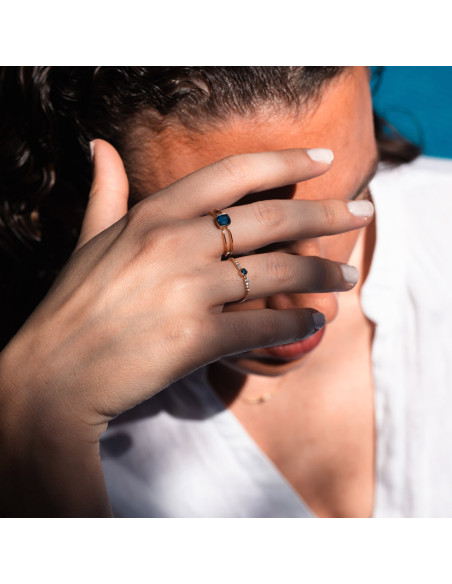 Anillo Oro Amarillo, Zafiro Y Diamantes