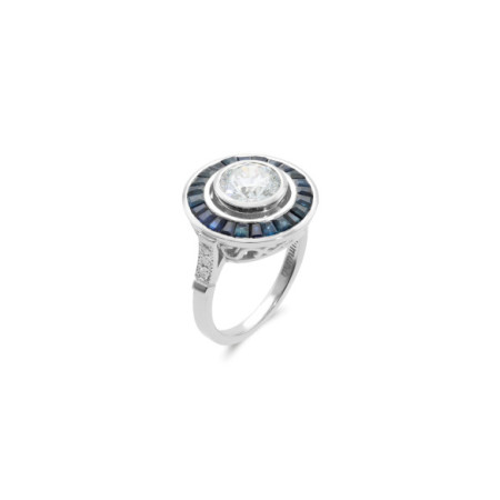 Anillo Oro Blanco, Zafiros Y Diamantes. Género: Mujer. Material: Oro blanco. Piedras: Diamantes,Zafiros