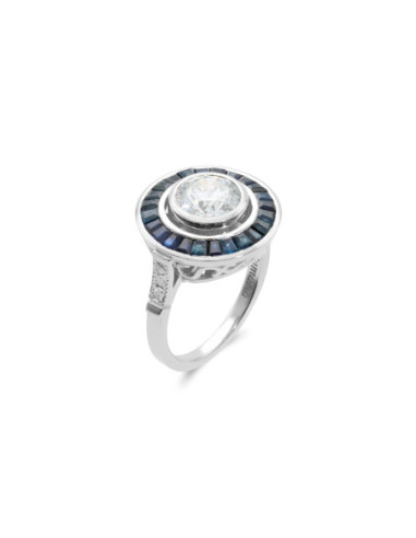 Anillo Oro Blanco, Zafiros Y Diamantes
