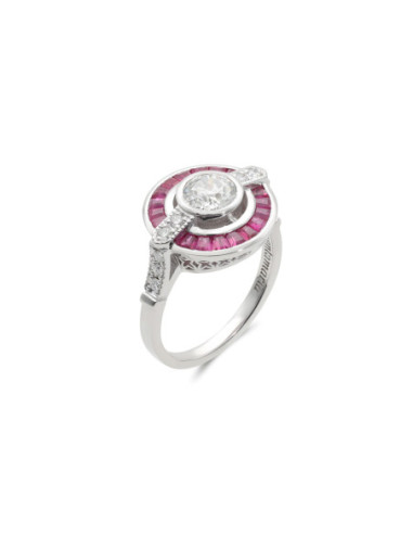 Anillo Oro Blanco, Rubíes Y Diamantes