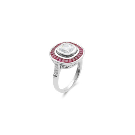 Anillo Oro Blanco, Rubíes Y Diamantes. Género: Mujer. Material: Oro blanco. Piedras: Diamantes,Rubies