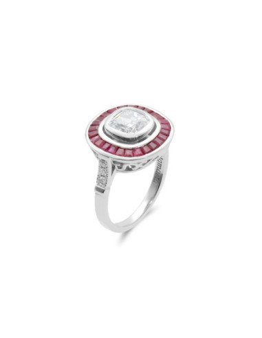Anillo Oro Blanco, Rubíes Y Diamantes