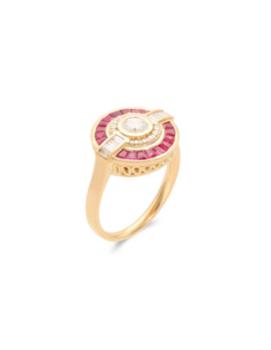 Anillo Oro Amarillo, Rubíes Y Diamantes