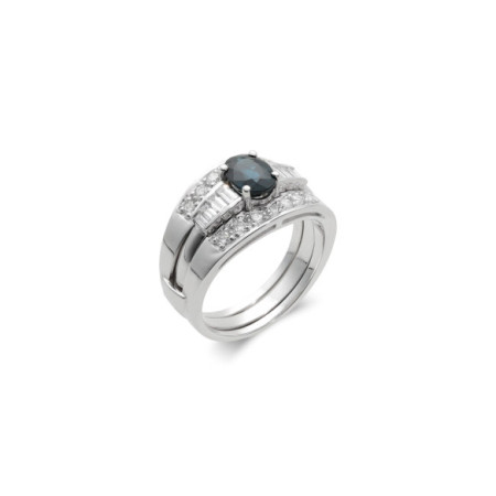 Anillo Oro Blanco, Zafiro Y Diamantes. Género: Mujer. Material: Oro blanco. Piedras: Diamantes,Zafiros