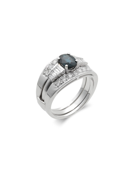 Anillo Oro Blanco, Zafiro Y Diamantes
