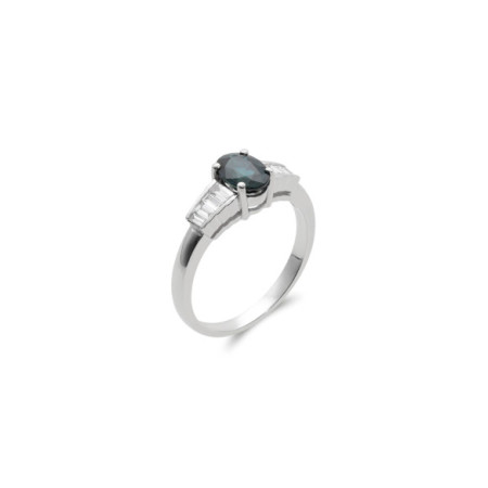 Anillo Oro Blanco, Zafiro Y Diamantes. Género: Mujer. Material: Oro blanco. Piedras: Diamantes,Zafiros