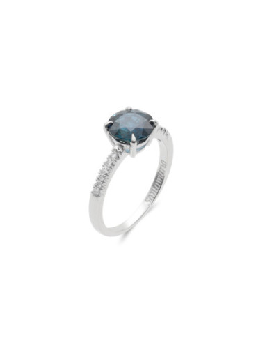 Anillo Oro Blanco, Zafiro Y Diamantes