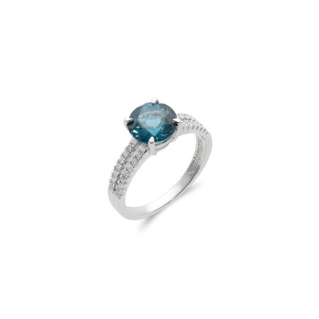 Anillo Oro Blanco, Topacio Y Diamantes. Género: Mujer. Material: Oro blanco. Piedras: Topacio azul,Diamantes