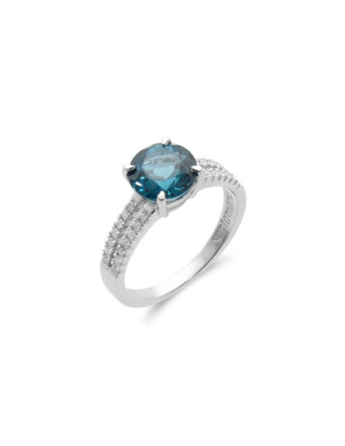 Anillo Oro Blanco, Topacio Y Diamantes