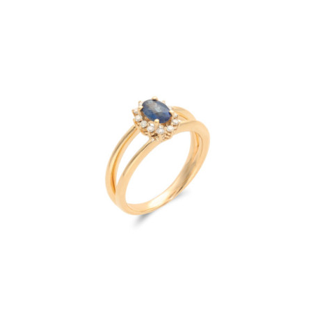 Anillo Oro Amarillo, Zafiro Y Diamantes. Género: Mujer. Material: Oro amarillo. Piedras: Diamantes,Zafiros