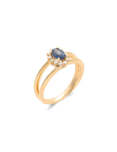Anillo Oro Amarillo, Zafiro Y Diamantes