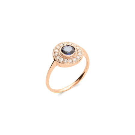 Anillo Oro Rosa, Zafiro Y Diamantes. Género: Mujer. Material: Oro rosa. Piedras: Diamantes,Zafiros