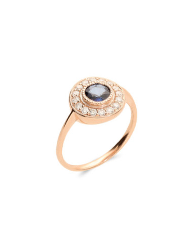 Anillo Oro Rosa, Zafiro Y Diamantes