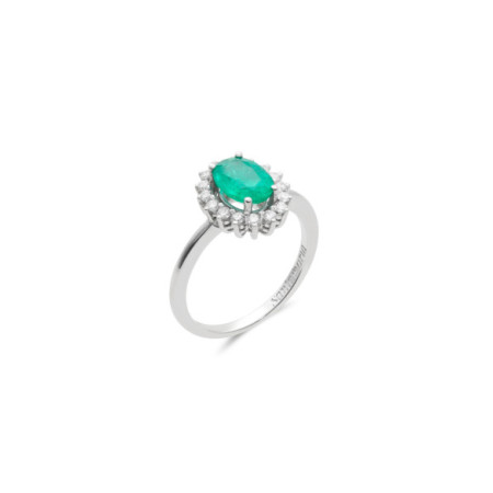 Anillo Oro Blanco, Esmeralda Y Diamantes. Género: Mujer. Material: Oro blanco. Piedras: Diamantes,Esmeraldas