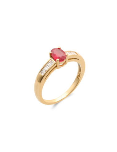 Anillo Oro Amarillo, Rubí Y Diamantes