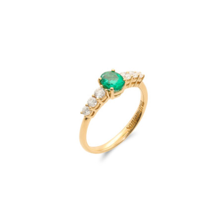 Anillo Oro Amarillo, Esmeralda Y Diamantes. Género: Mujer. Material: Oro amarillo. Piedras: Diamantes,Esmeraldas