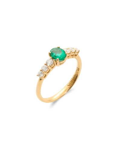 Anillo Oro Amarillo, Esmeralda Y Diamantes