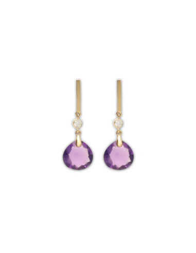 Pendientes Oro Amarillo, Circonita Y Amatista