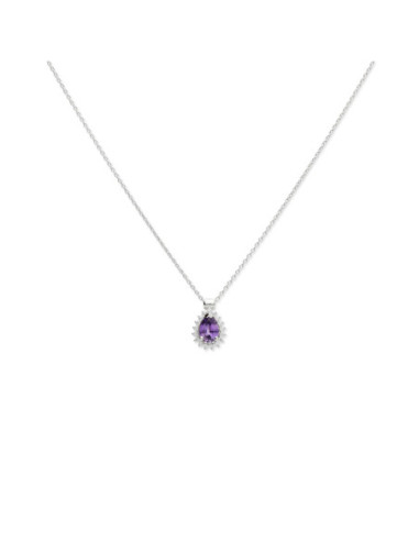 Cadena-Colgante Oro Blanco, Amatista Y Diamantes