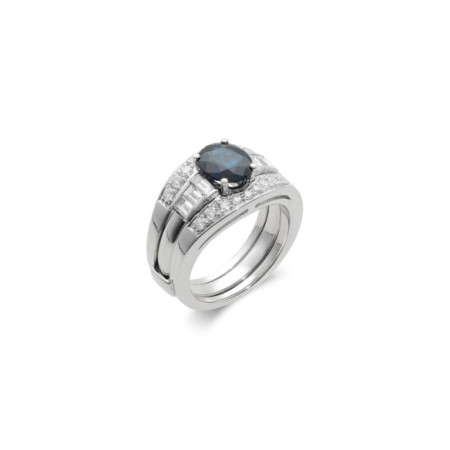 Anillo Oro Blanco, Zafiro Y Diamantes. Género: Mujer. Material: Oro blanco. Piedras: Diamantes,Zafiros