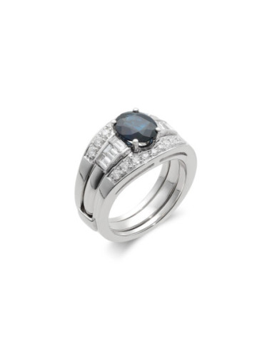 Anillo Oro Blanco, Zafiro Y Diamantes