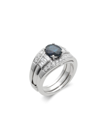 Anillo Oro Blanco, Zafiro Y Diamantes