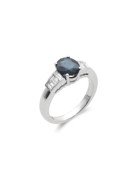 Anillo Oro Blanco, Zafiro Y Diamantes