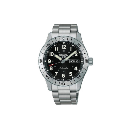 Reloj Seiko 5 Sports Field HDB006K1. Género: Hombre. Material: Acero. Tamaño: De 39mm a 42mm. Correa: Acero. Color esfera: Negro. Estilo: Casual. Movimiento: Automático. Características técnicas: Calendario,Reserva de marcha,Hora y segundero