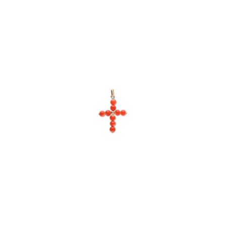 Colgante Cruz Oro Amarillo Y Coral. Género: Mujer,Niña. Material: Oro amarillo. Piedras: Coral