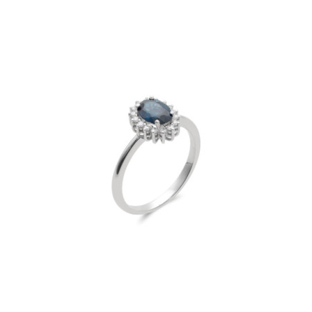 Anillo Oro Blanco, Zafiro Y Diamantes. Género: Mujer. Material: Oro blanco. Piedras: Diamantes,Zafiros