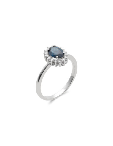 Anillo Oro Blanco, Zafiro Y Diamantes