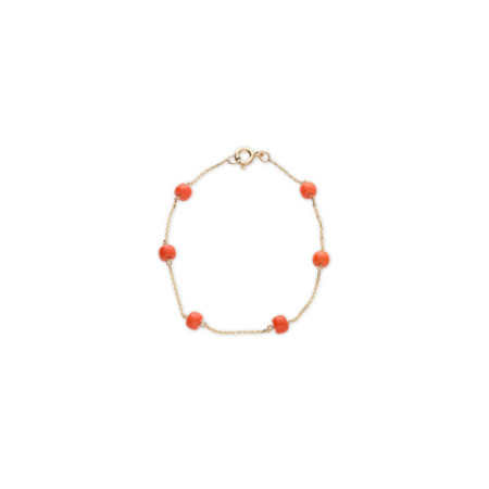 Pulsera Oro Amarillo Y Coral. Género: Mujer. Material: Oro amarillo. Piedras: Coral