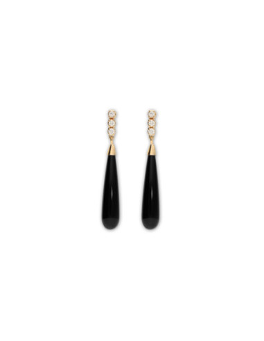 Pendientes Oro Amarillo, Diamantes Y Ónix