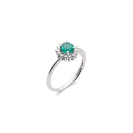 Anillo Oro Blanco, Esmeralda Y Diamantes. Género: Mujer. Material: Oro blanco. Piedras: Diamantes,Esmeraldas