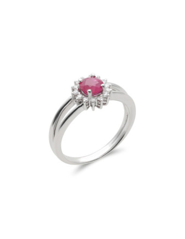 Anillo Oro Blanco, Rubí Y Diamantes