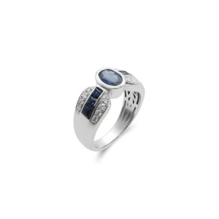 Anillo Oro Blanco, Zafiro Y Diamantes. Género: Mujer. Material: Oro blanco. Piedras: Diamantes,Zafiros